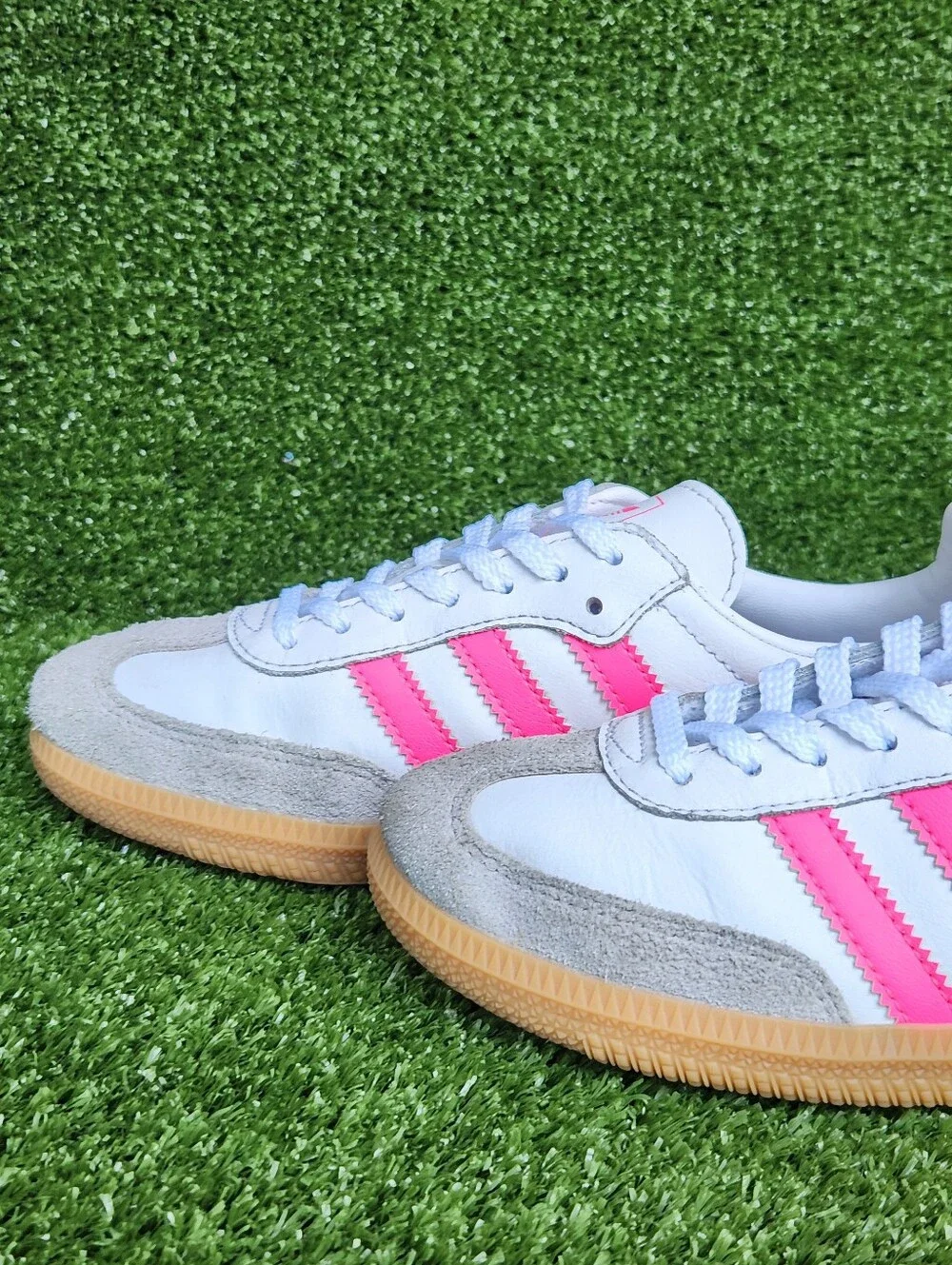 Adidas Samba Big Girls Kids Classic White Pink Leather Sneakers Shoes Size 3.5